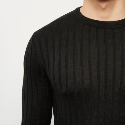 Black chunky ribbed muscle fit jumper